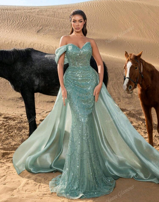 Robe de soirée sirène vert d'eau