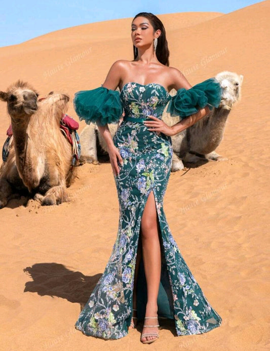 Robe de soirée sirène vert émeraude