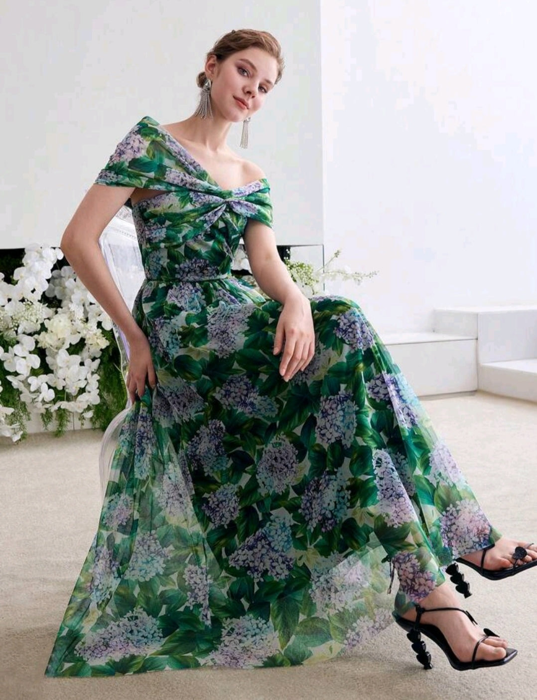 Robe de cocktail mousseline fleurie