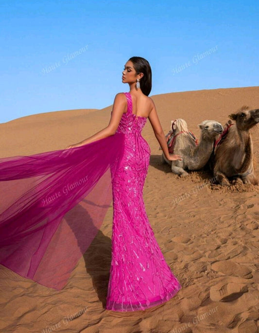Robe de soirée sirène fushia